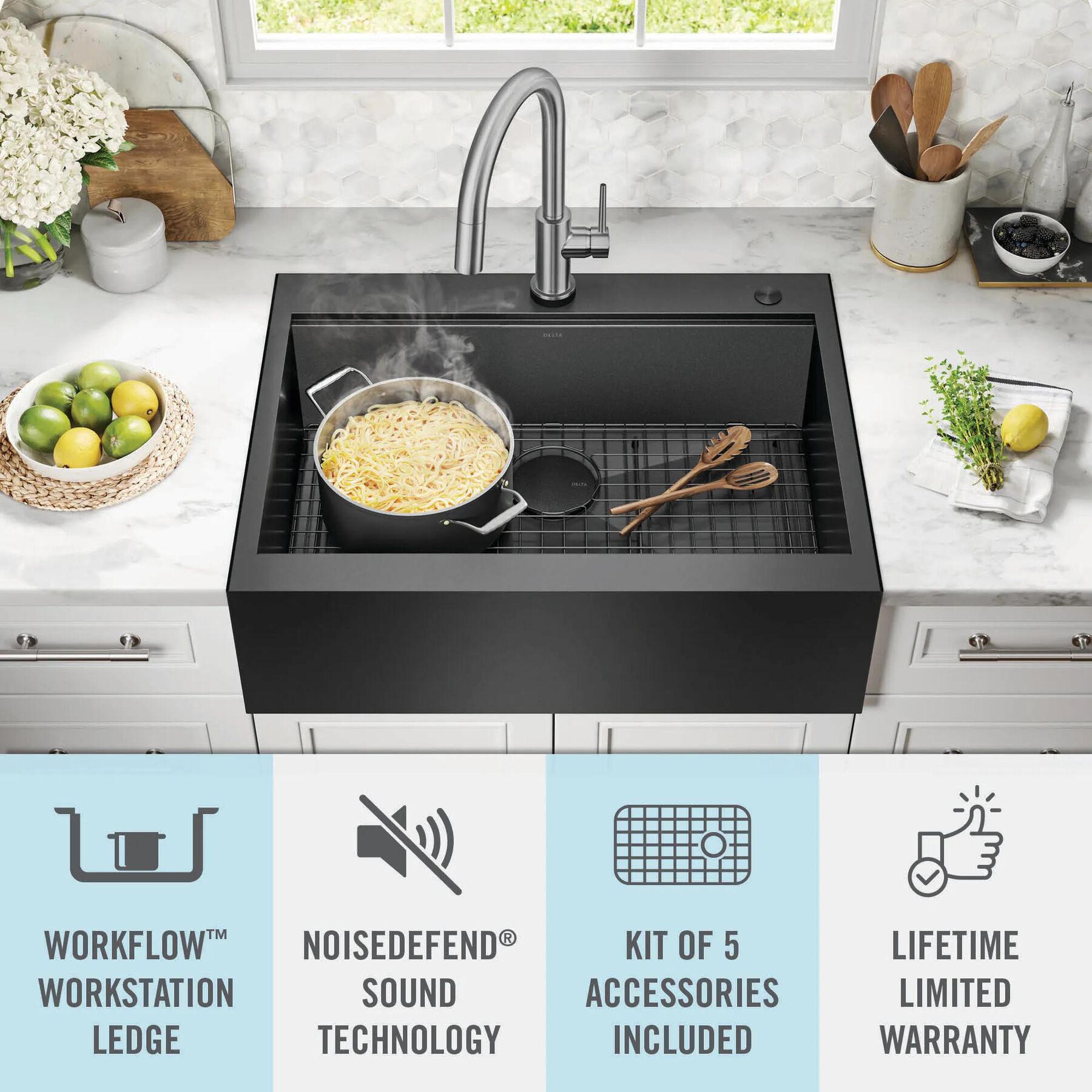 30&rdquo; Retrofit Farmhouse Apron Front 16 Gauge Workstation Kitchen Sink Single Bowl in with WorkFlow&trade; Ledge and&nbsp;Accessories for Top Mount Drop-In Installation